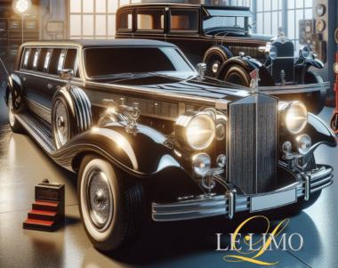Classic limousine and antique car in pristine condition, showcasing meticulous maintenance and luxury vehicle care in a professional setting.